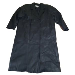 Womens Leather Overcoat Extra Large XL 50" Black Trench Coat Insulated Liz Baker